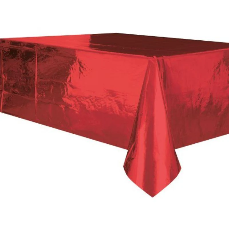 Metallic Red Plastic Rectangle Tablecover - 137cm x 274cm