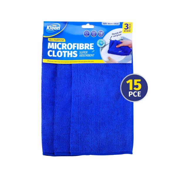 3 Pack Xtra Kleen Microfibre All Purpose Cleaning Cloth - 30cm x 30
