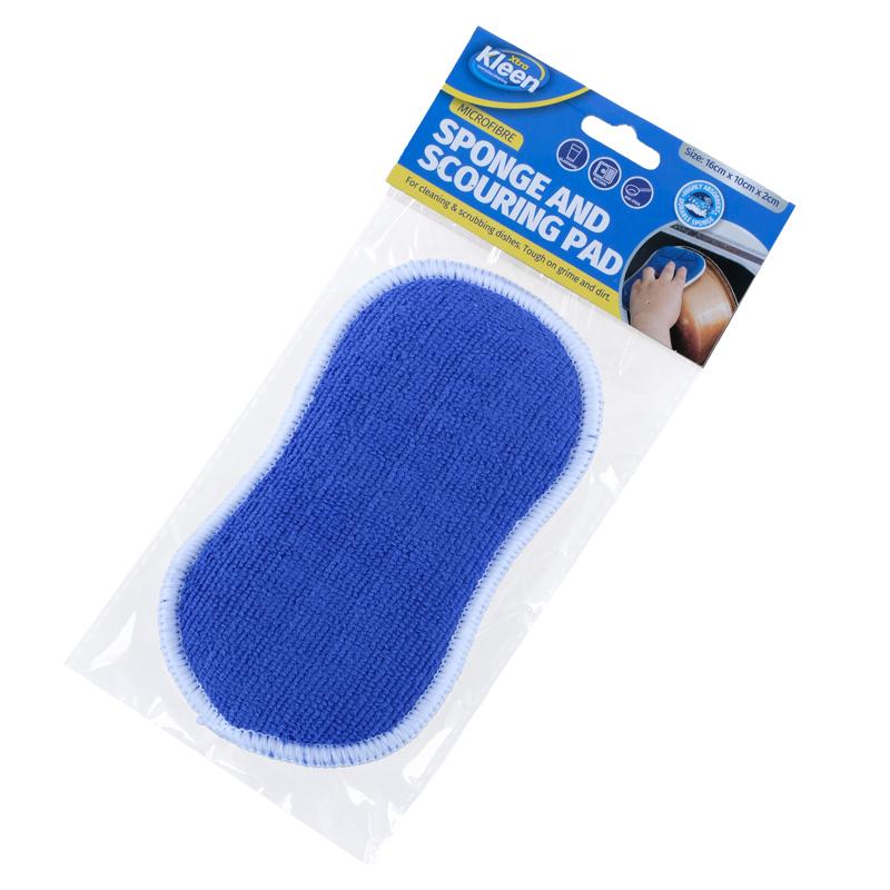Blue Dual Sided Non Scratch Microfibre Sponge & Scouring Pad - 16cm x 10cm x 2cm - Image 3