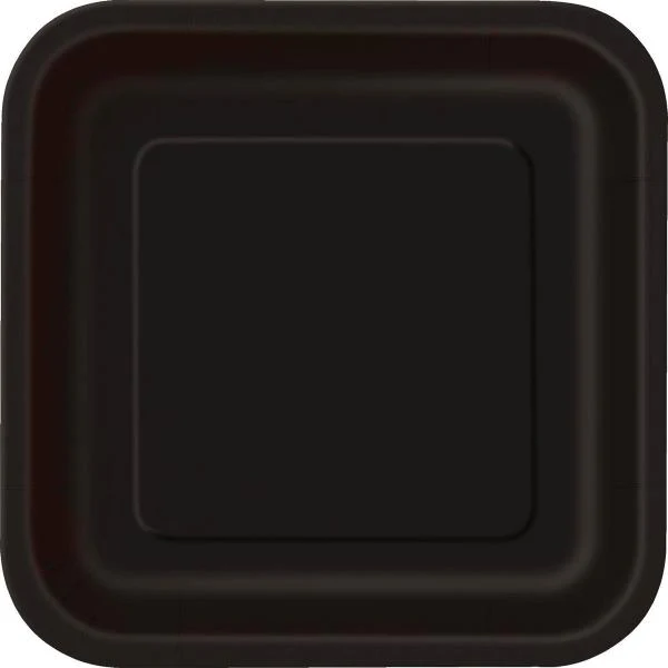 14 Pack Midnight Black Square Paper Plates - 23cm