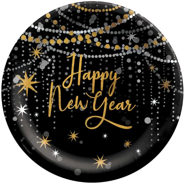 20 Pack Midnight Hour Happy New Year Paper Plates - 25cm