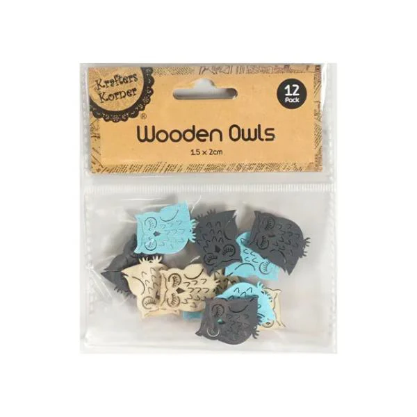 12 Pack Mini Wooden Owls - 1.5cm x 2cm