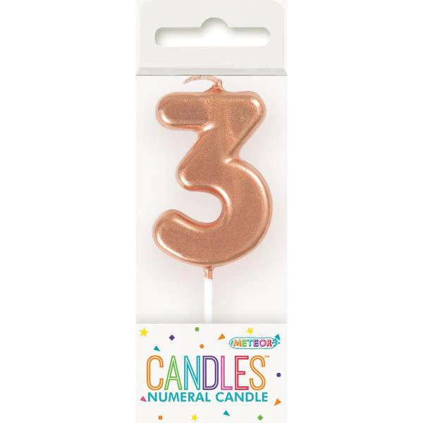 Mini Rose Gold Numeral 3 Pick Candle