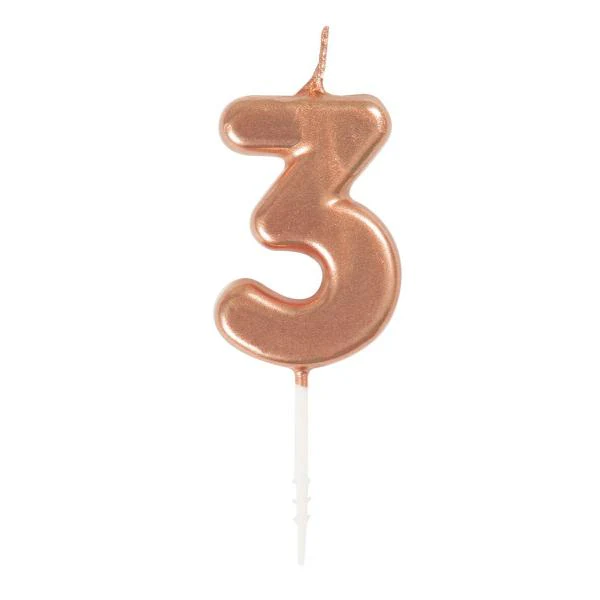 Mini Rose Gold Numeral 3 Pick Candle - Image 2