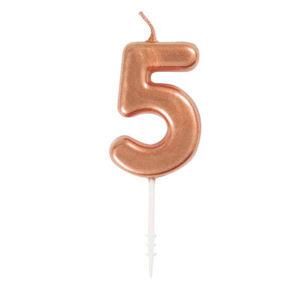 Mini Rose Gold Numerical 5 Pick Candle - Image 2