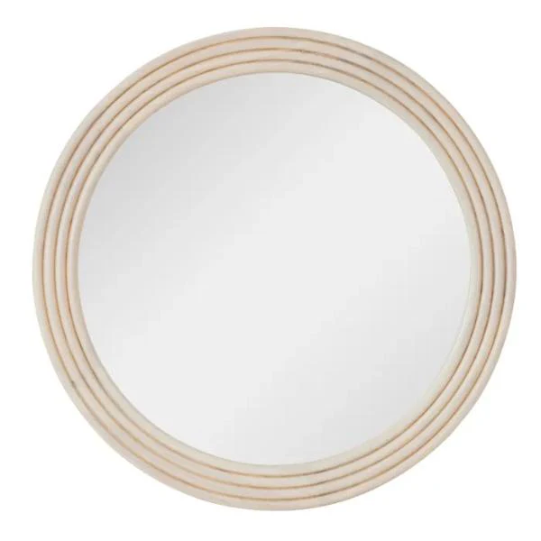 White Wash Mitchell Wood Round Mirror - 80cm