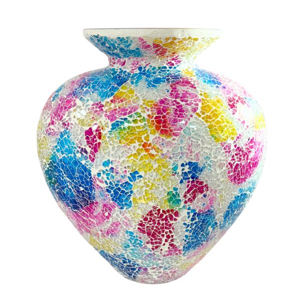 Bright Multicolour Mosaic B Vase - 26cm x 23cm
