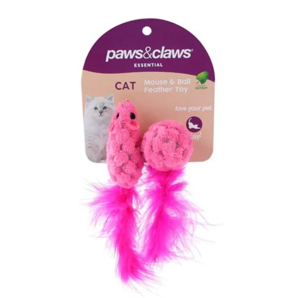 2 Pack Mouse & Ball Feather Cat Toy - 15cm - Image 3