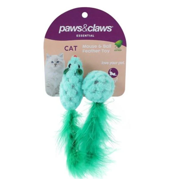 2 Pack Mouse & Ball Feather Cat Toy - 15cm - Image 4