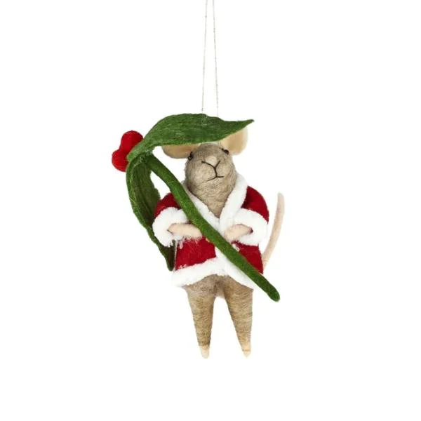 Mouse/Leaf Hanging Orn Felt 6x13cm Multi