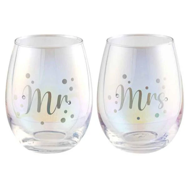 2 Pack Mr & Mrs Stemless Holographic Glass Set - 560ml