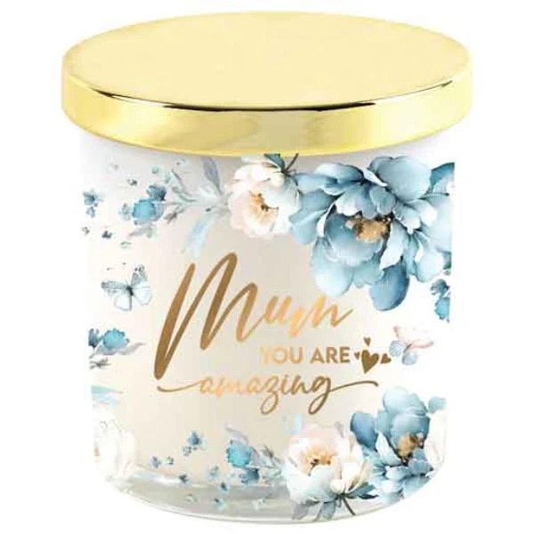 Floral Blue Garden Mum Candle