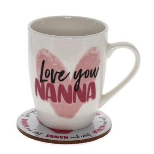 2 Pack Love You Nanna Heart Mug Coaster Set - 250ml