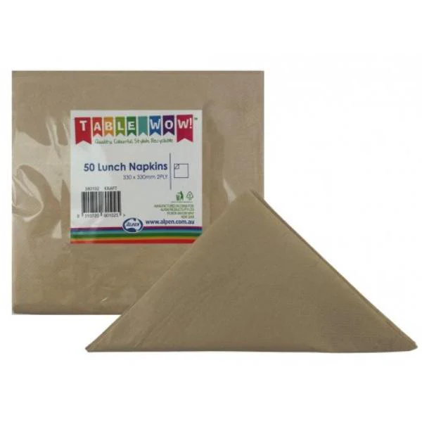 50 Pack Kraft 2Ply Lunch Napkin - 33cm x 33cm