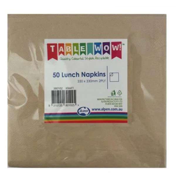 50 Pack Kraft 2Ply Lunch Napkin - 33cm x 33cm - Image 2