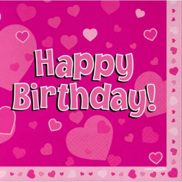 16 Pack Pink Happy Birthday Napkins