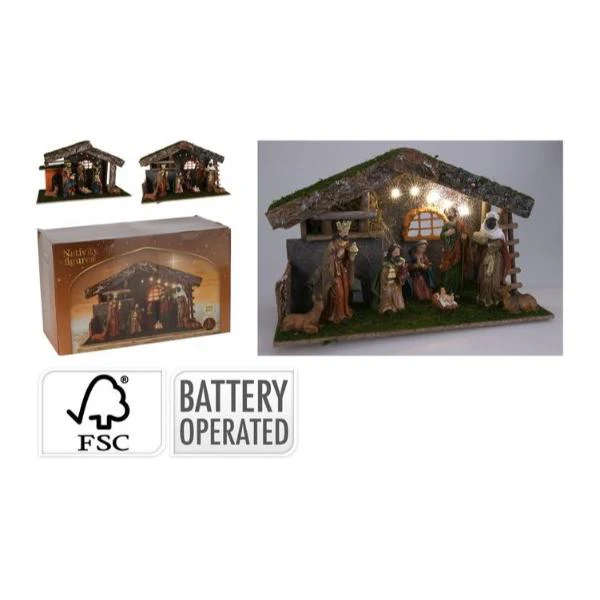 Nativity Scene With 8 Figures & White Led