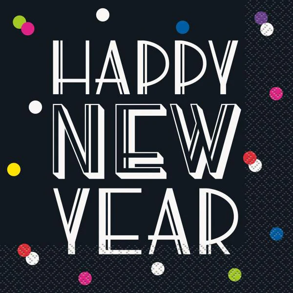16 2 Ply Pack Happy New Year Latex Napkins - 33cm x 33cm