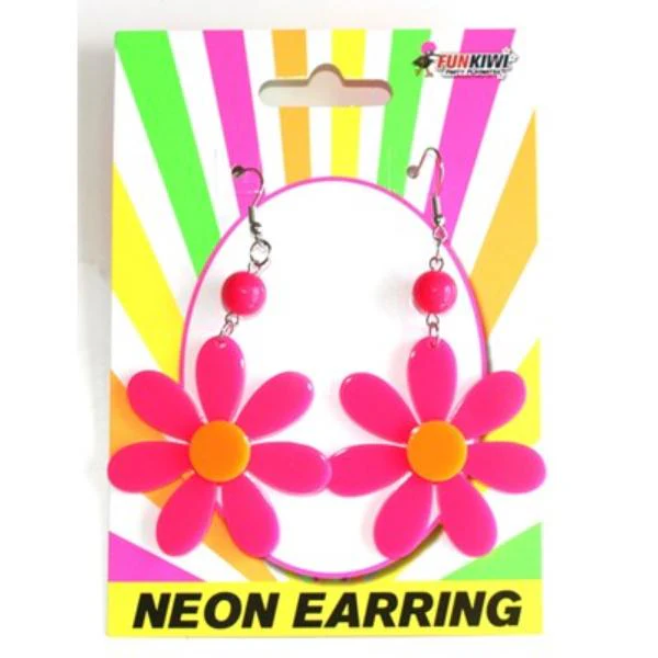 Deluxe Neon Pink Flower Earrings