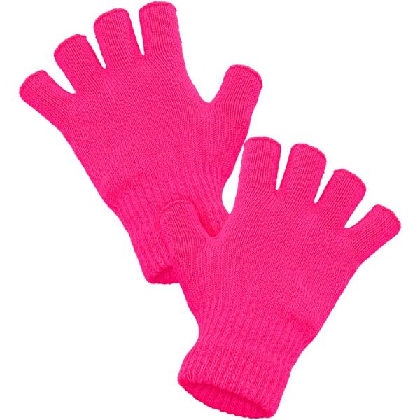 Neon Pink Fingerless Gloves - Image 2