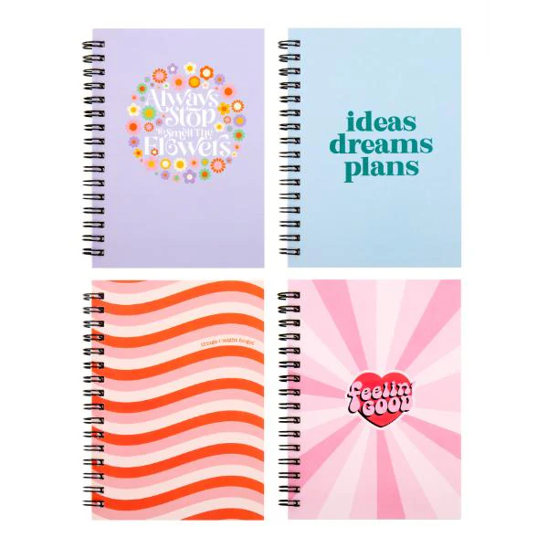 Spiral Floral Printed Hard Cover Quote A6 Notebook - 120 Pages