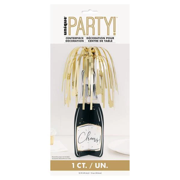 New Year Foil Stamped Champagne Bottle Centrepiece With Foil Fringe - 40.6cm
