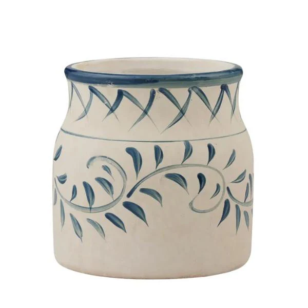 Omeo Ivory & Steel Ceramic Pot - 18cm x 17.5cm