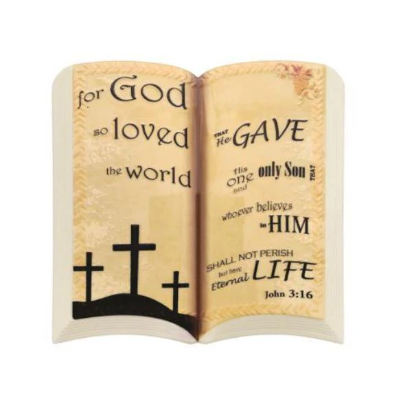 Ceramic Open Book Shaped Religious Ceramic Standing Plaque With Image Of Crosses - 19cm x 20cm