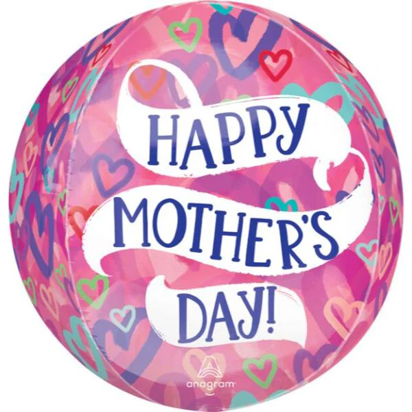 Happy Mothers Day Layered Hearts Orbz Balloon - 40cm