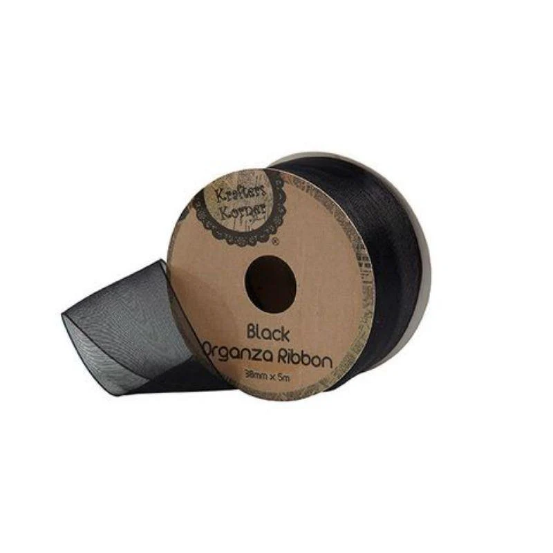 Organza Black Ribbon - 38mm x 5m