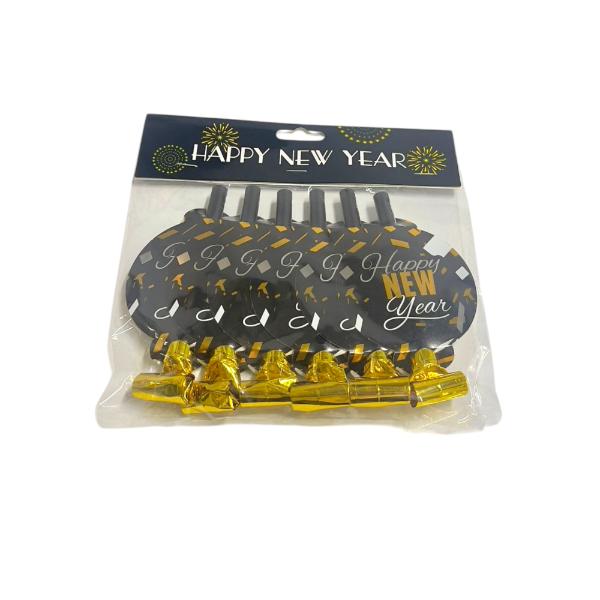 6 Pack Gold Or Silver NYE Party Blowers - Image 2