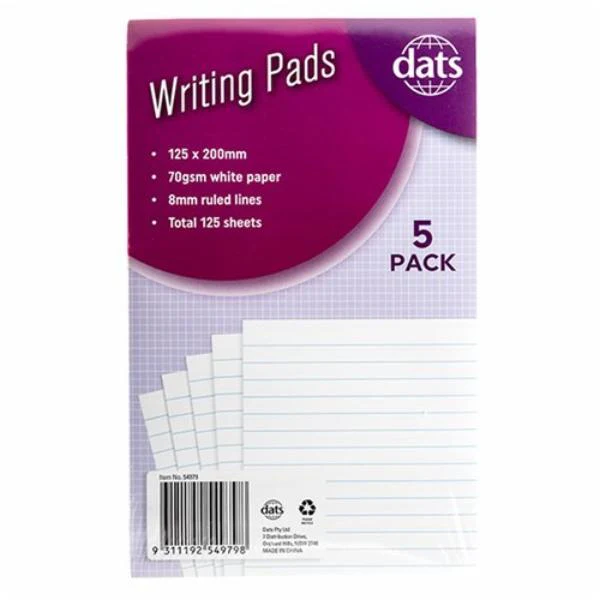 5 Pack Ruled Writing Pads
