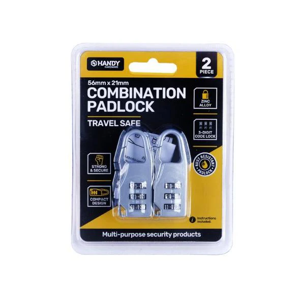2 Pack Grey 3 Digit Combination Padlock - 5.6cm x 2.1cm