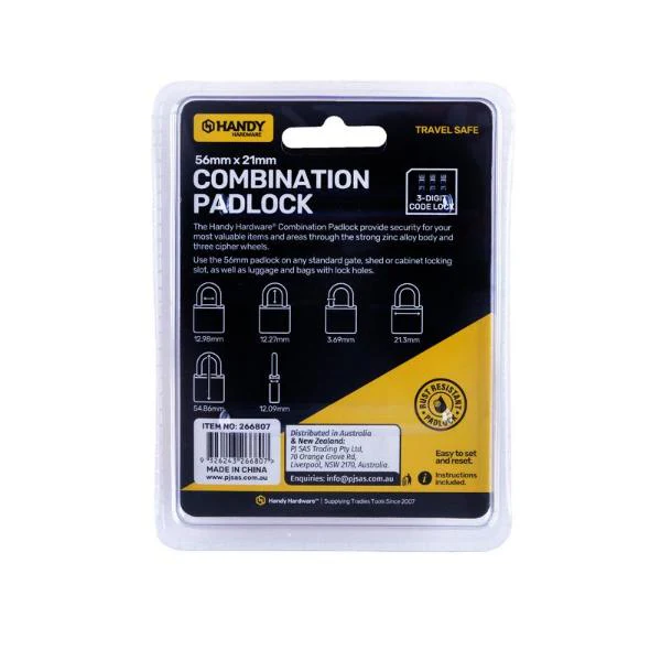 2 Pack Grey 3 Digit Combination Padlock - 5.6cm x 2.1cm - Image 3