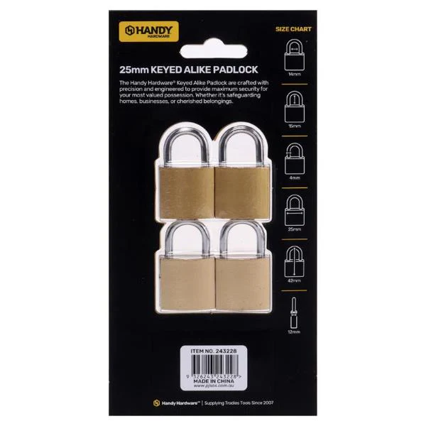 4 Pack Padlock Keyed Alike Padlocks - Image 3