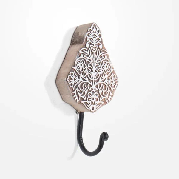 Paisley Carved Wood Block Hook - 5cm x 5cm x 2cm