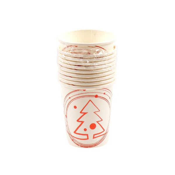 10 Pack Christmas Gold Foil Paper Cups - 220ml