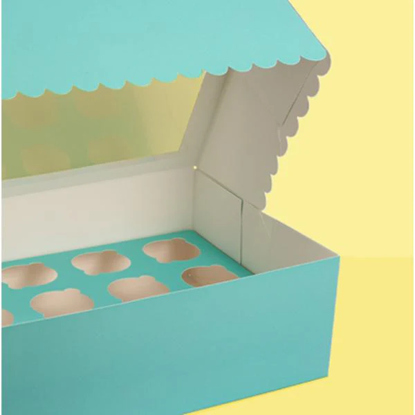 Pastel Blue 12 Holes Papyrus Scalloped Tall Cupcake Box - Image 3