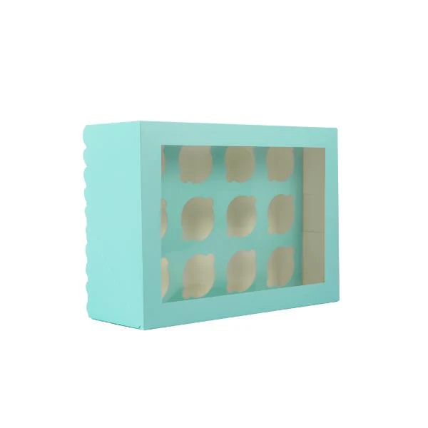 Pastel Blue 12 Holes Papyrus Scalloped Tall Cupcake Box - Image 4