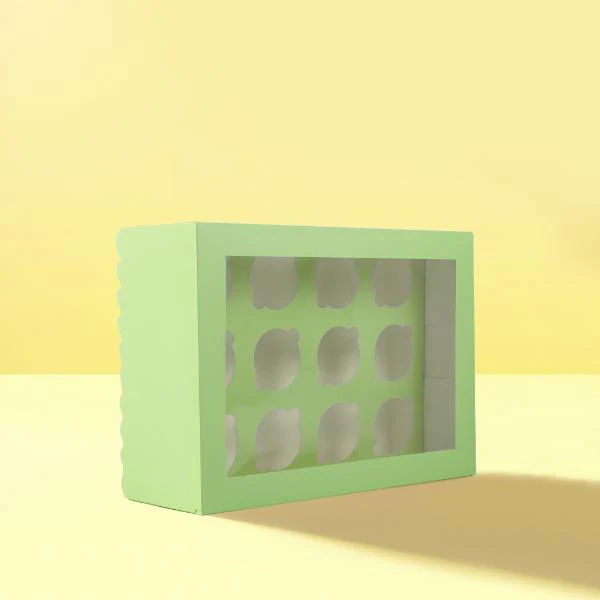 Pastel Green 12 Holes Papyrus Scalloped Tall Cupcake Box