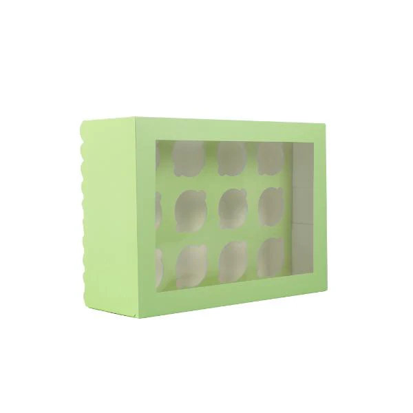 Pastel Green 12 Holes Papyrus Scalloped Tall Cupcake Box - Image 3