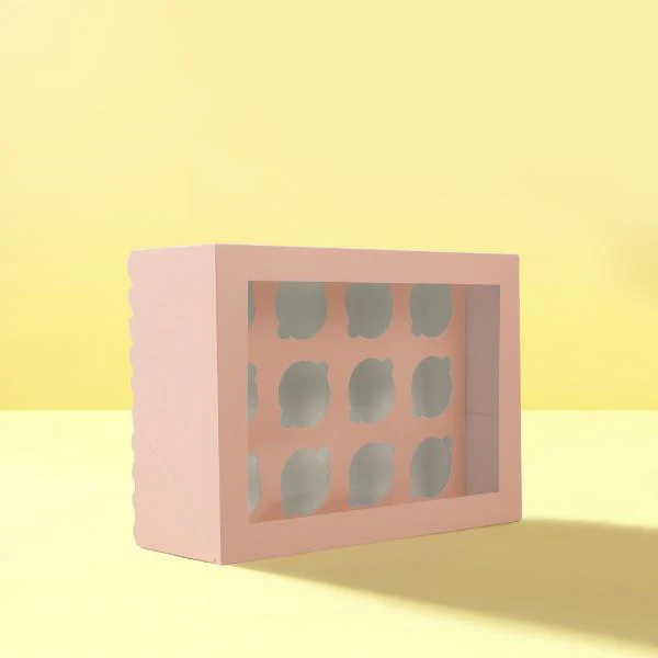 Pastel Pink 12 Holes Papyrus Scalloped Tall Cupcake Box