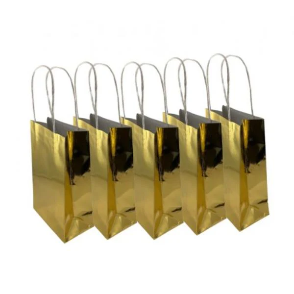 5 Pack Metallic Gold Paper Party Bags - 21.5cm x 13cm x 8cm - Image 2