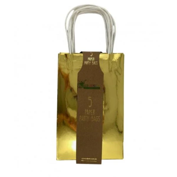5 Pack Metallic Gold Paper Party Bags - 21.5cm x 13cm x 8cm - Image 5