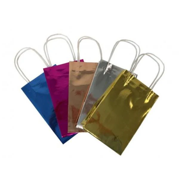 5 Pack Metallic Pink Paper Party Bags - 21.5cm x 13cm x 8cm - Image 2