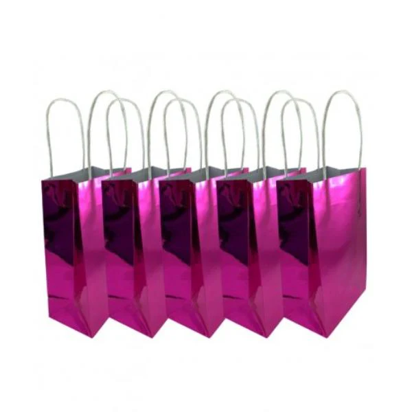 5 Pack Metallic Pink Paper Party Bags - 21.5cm x 13cm x 8cm - Image 4