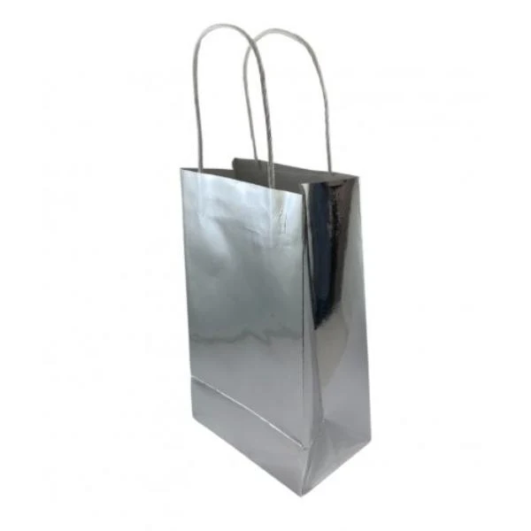 5 Pack Metallic Silver Paper Party Bags - 21.5cm x 13cm x 8cm - Image 3