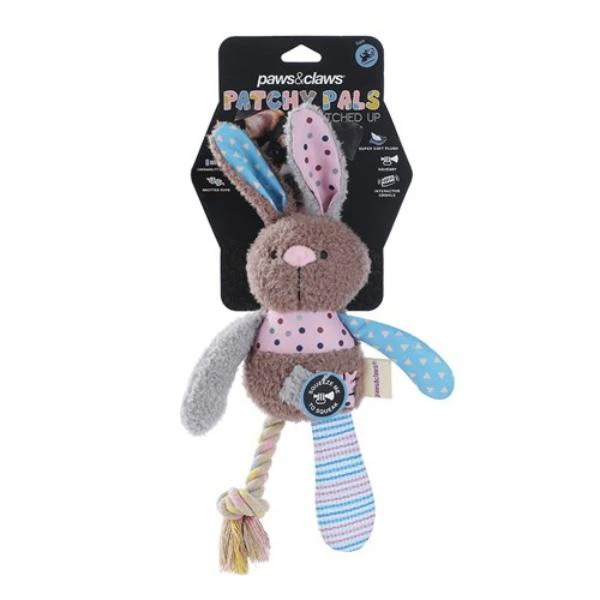 Patchy Pals Plush Bear Pet Toy With Rope - 32cm x 17cm x 6cm - Image 2