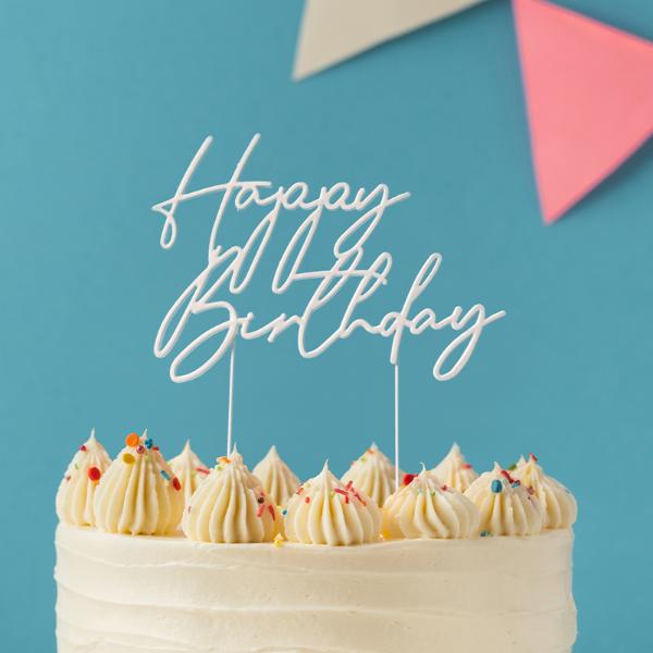 Pearl White Metal Birthday Cake Topper - Image 2