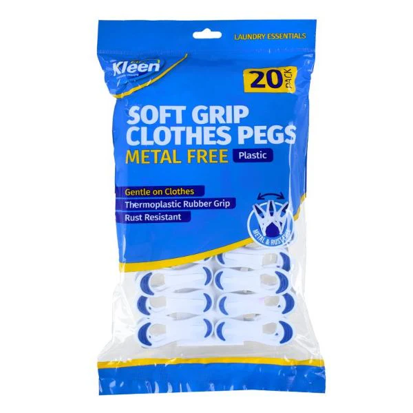 20 Pack White Metal Free Plastic Pegs